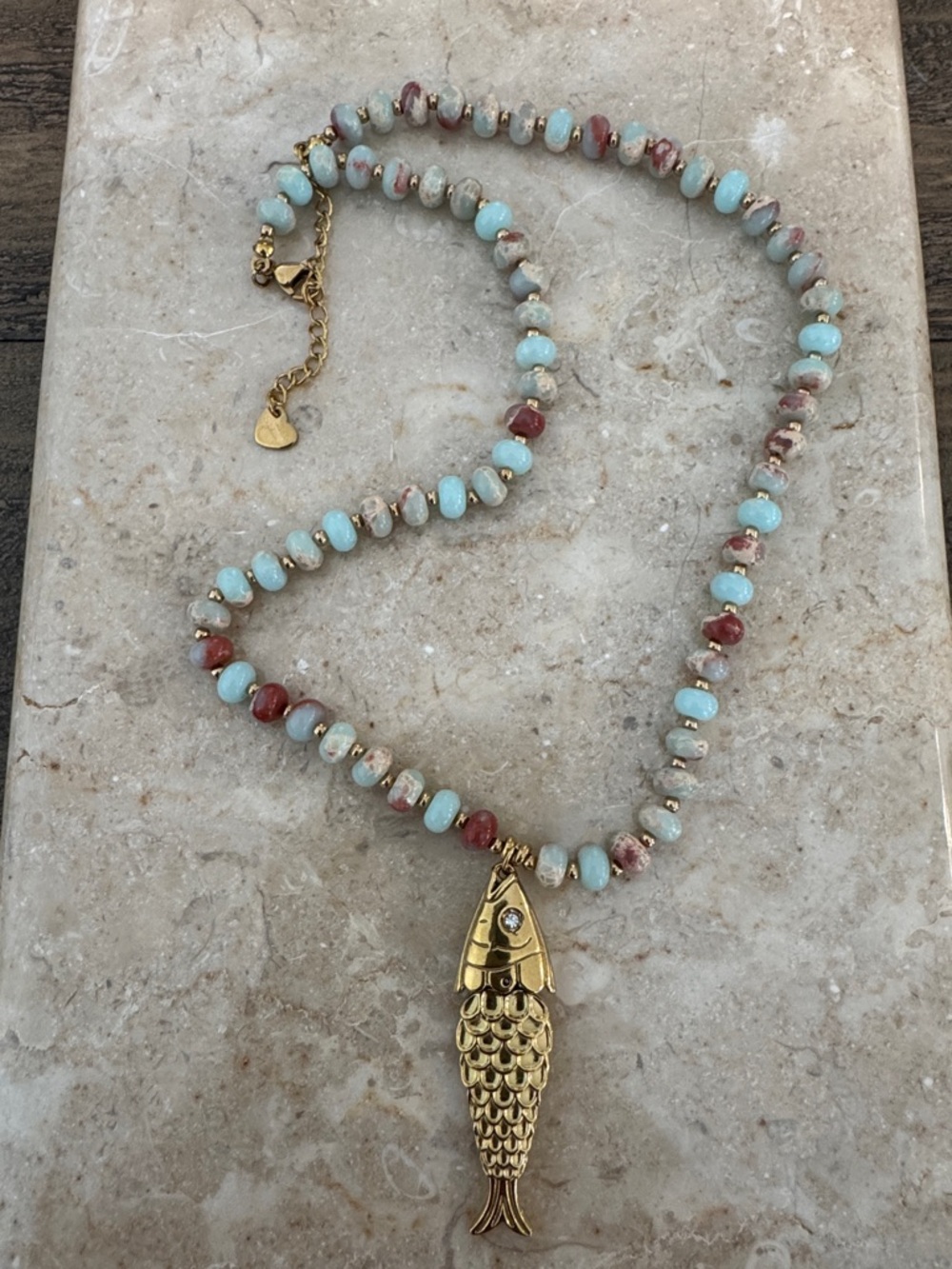 Gold Fish Pendant Beaded Necklace - Multicolor! Most insane piece in person - Picture 2 of 9